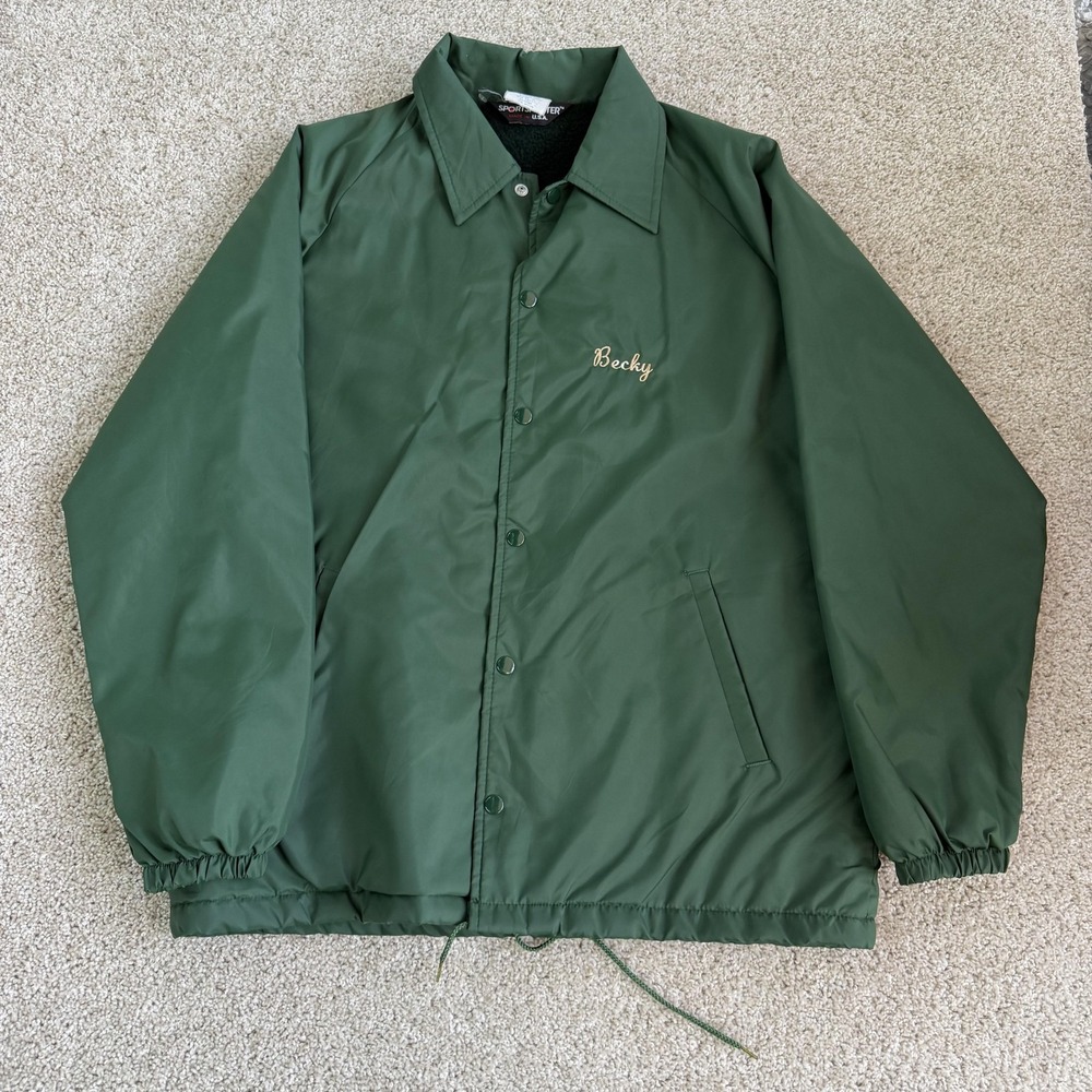 Vintage Sportsmaster Jacket Mens Medium Green Nylon Coaches Windbreaker Becky